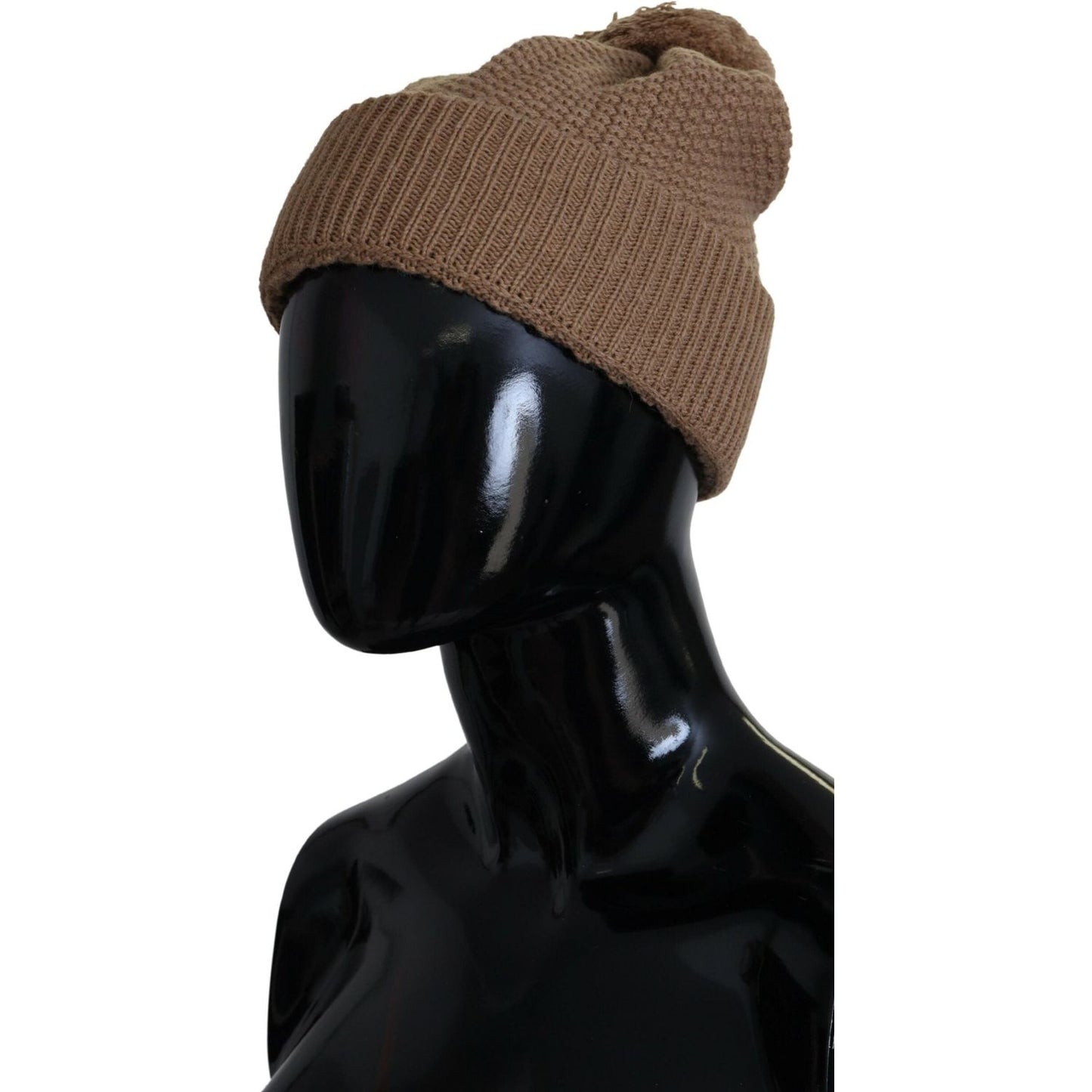 Dolce & Gabbana Elegant Camel Knit Beanie with Fur Accent Dolce & Gabbana Black