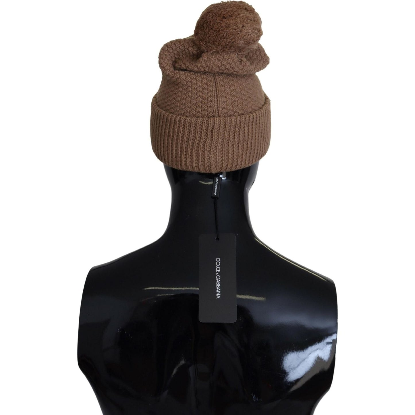 Dolce & Gabbana Elegant Camel Knit Beanie with Fur Accent Dolce & Gabbana Black