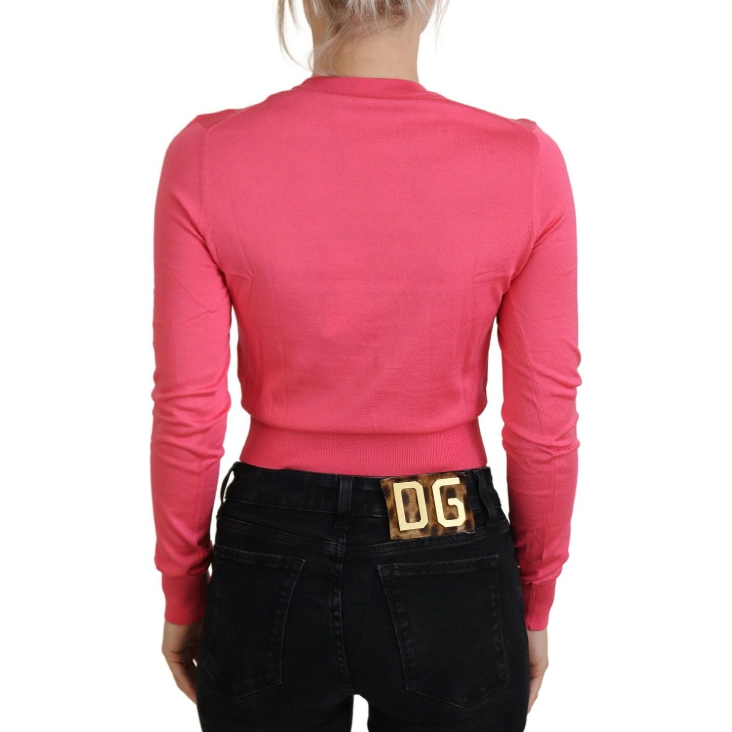 Dolce & Gabbana Elegant Pink Cropped Crewneck Sweater Dolce & Gabbana Tomato