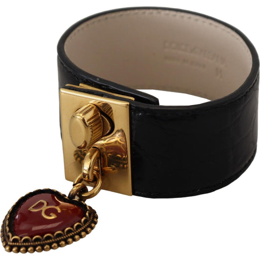Dolce & Gabbana Black Dauphine Leather DG Heart Key Ring Bracelet Bracelet