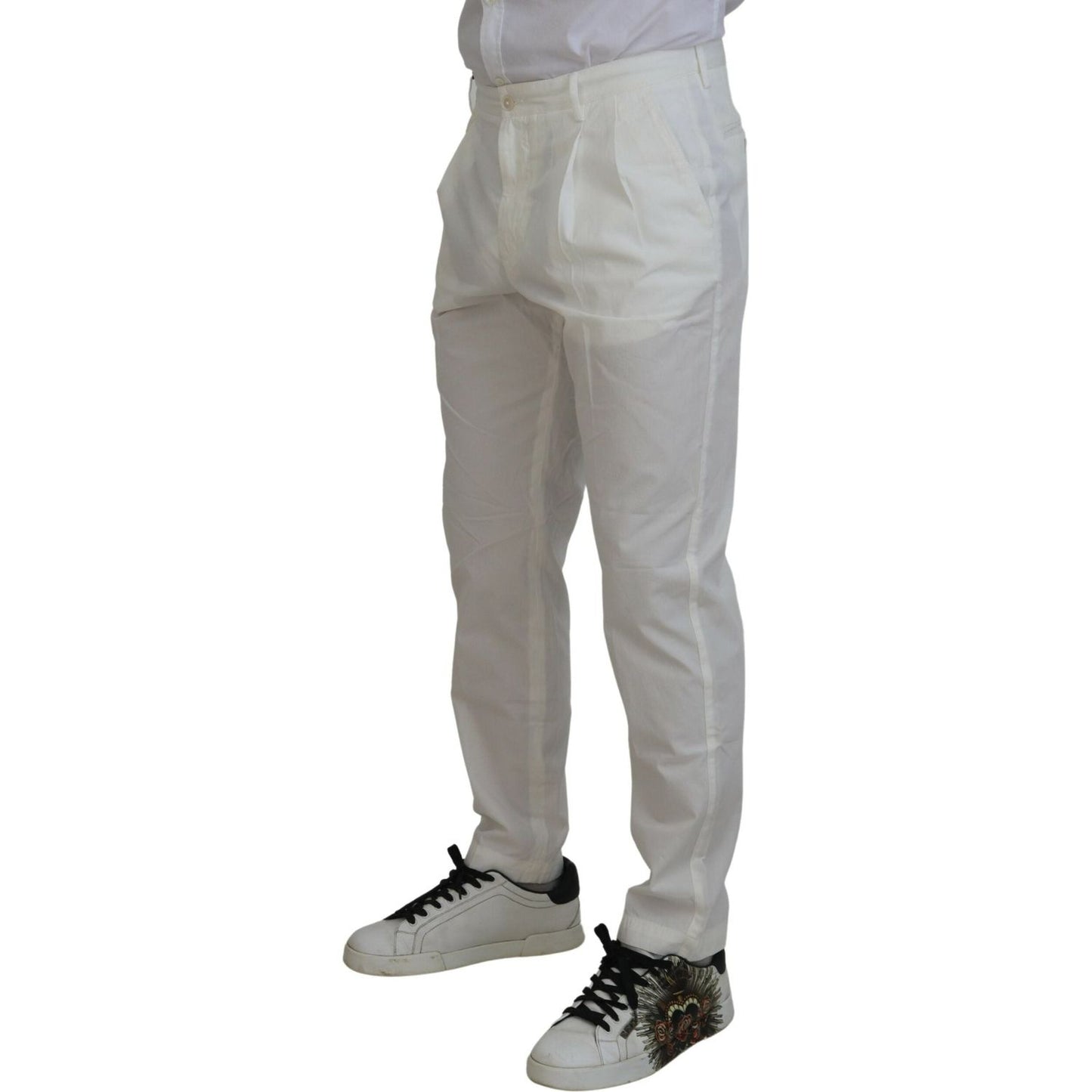 Dolce & Gabbana Elegant White Cotton Chino Pants Dolce & Gabbana Dark Gray