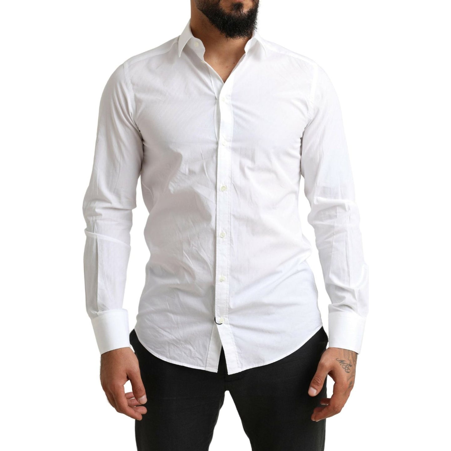 Dolce & Gabbana Elegant White Cotton Martini Dress Shirt Dolce & Gabbana Light Gray