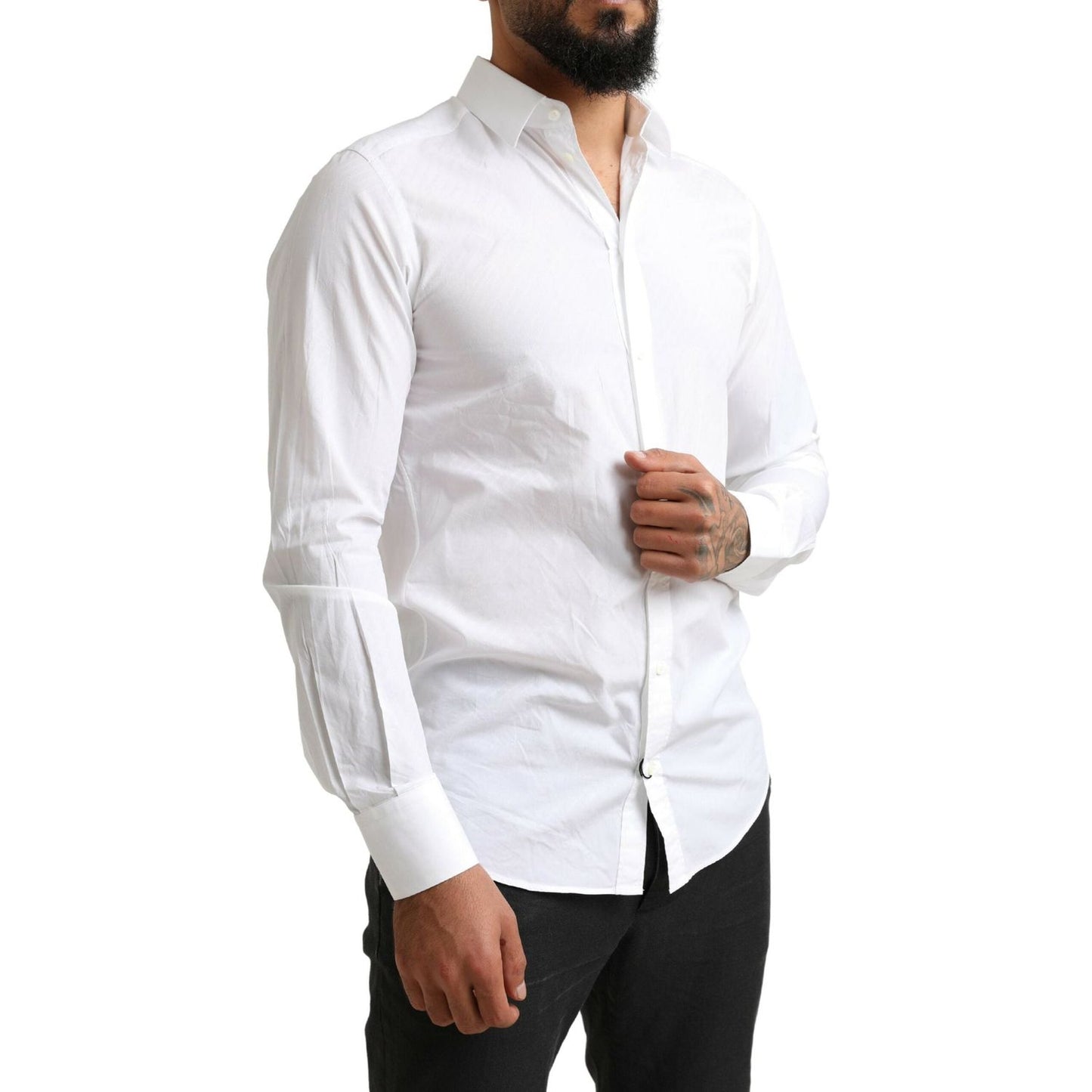 Dolce & Gabbana Elegant White Cotton Martini Dress Shirt Dolce & Gabbana Light Gray