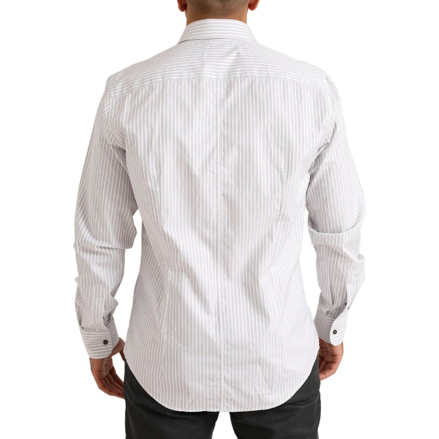 Dolce & Gabbana Elegant White Striped Cotton Dress Shirt Dolce & Gabbana Light Gray