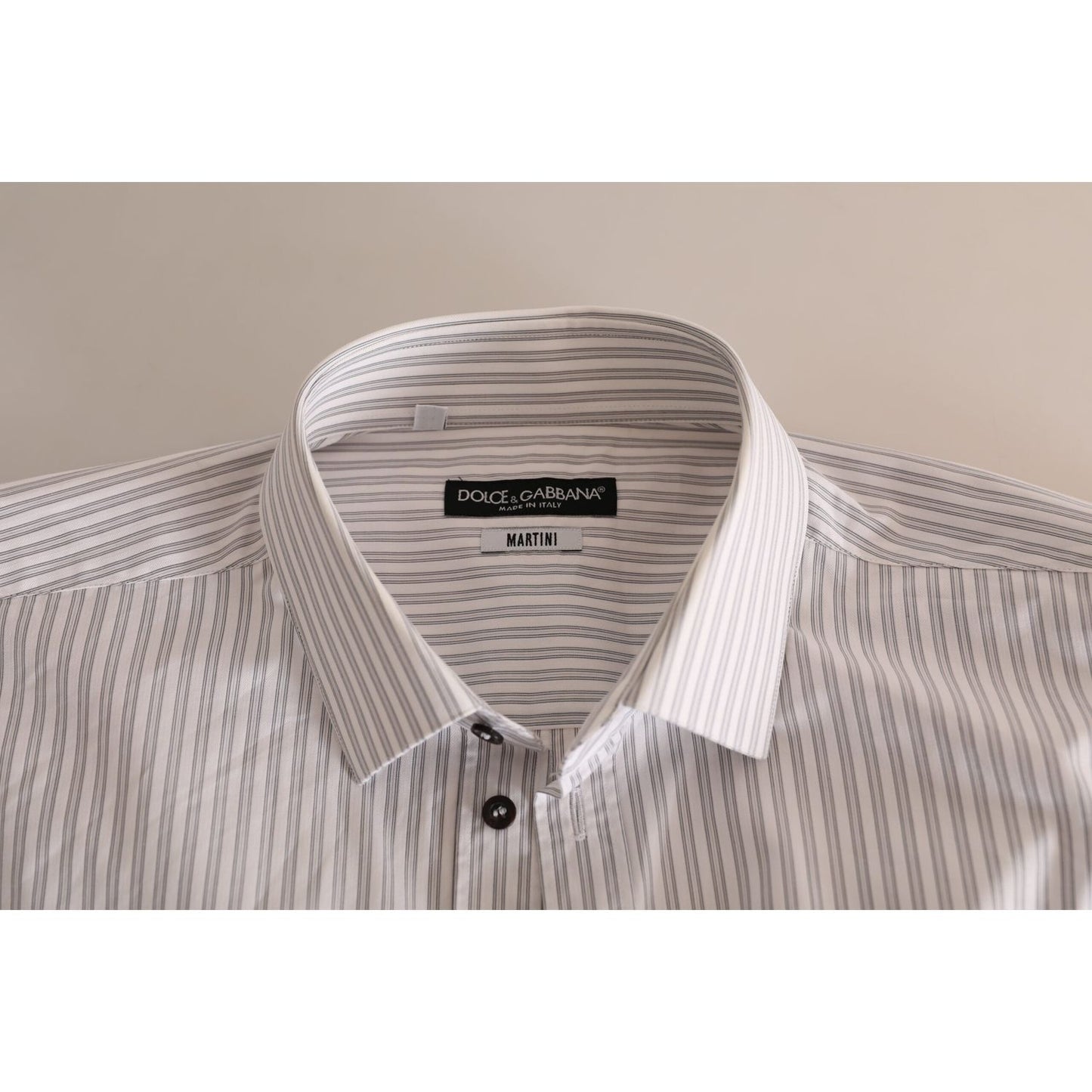 Dolce & Gabbana Elegant White Striped Cotton Dress Shirt Dolce & Gabbana Dark Gray