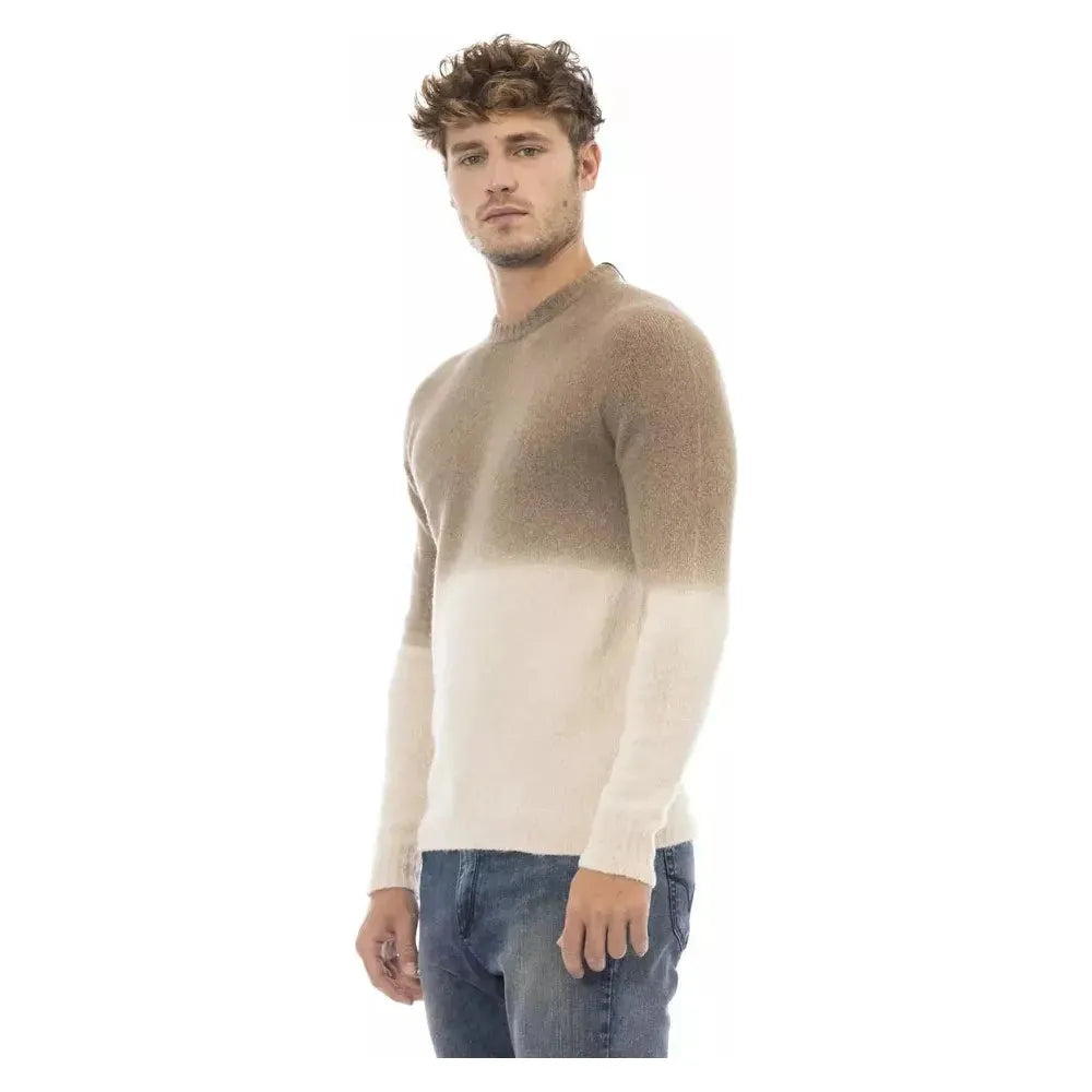 Alpha Studio Beige Alpaca Men Sweater Alpha Studio Rosy Brown