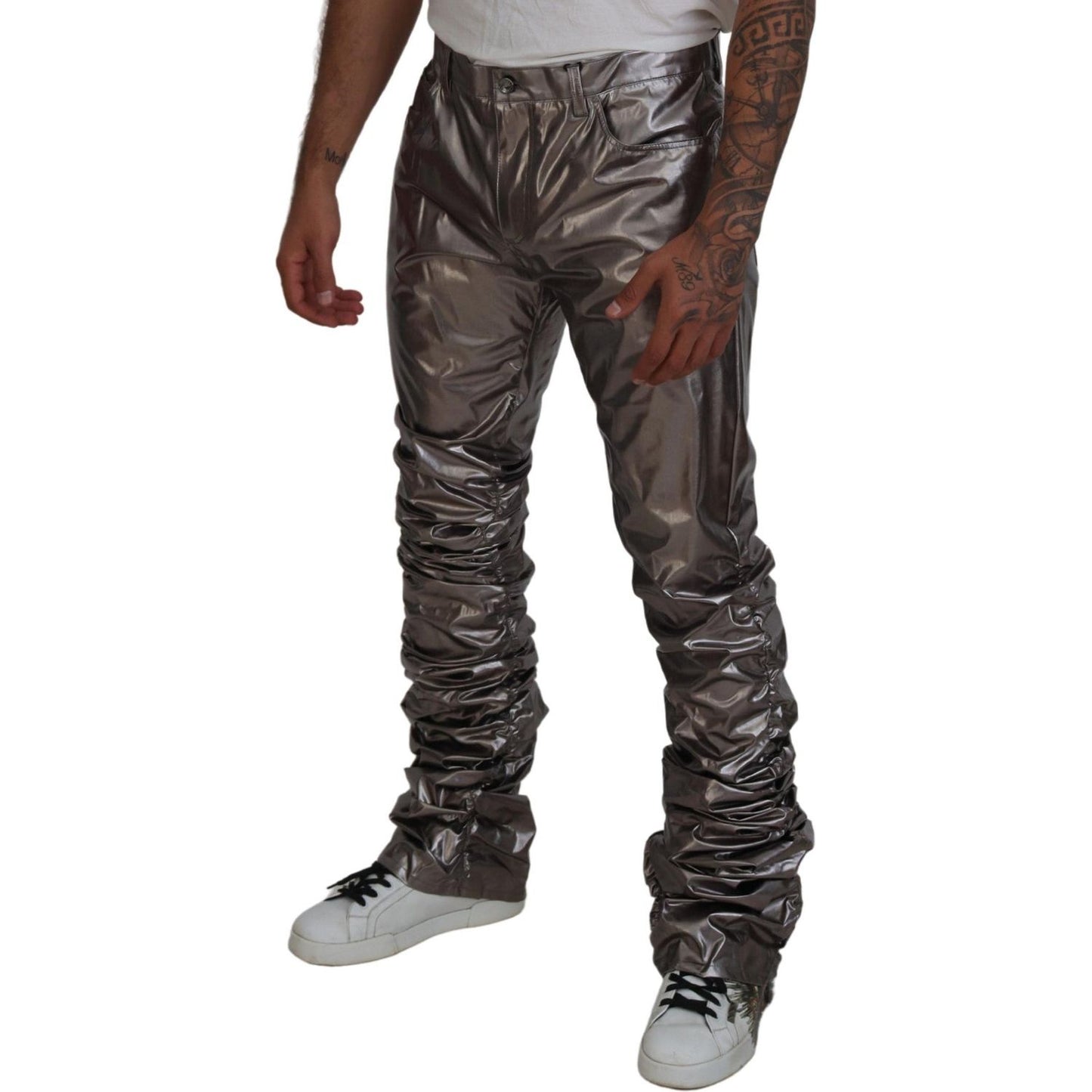 Dolce & Gabbana Metallic Silver Casual Pants Dolce & Gabbana Dark Slate Gray