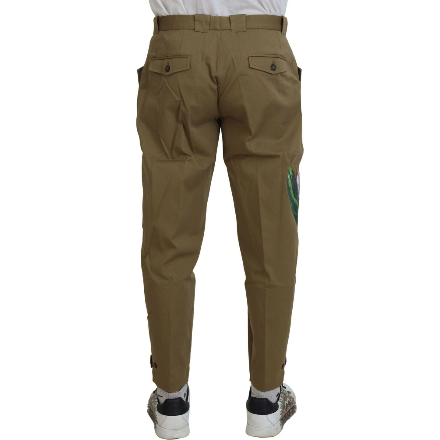 Dolce & Gabbana Exquisite Floral Beige Chino Pants Dolce & Gabbana Dark Olive Green