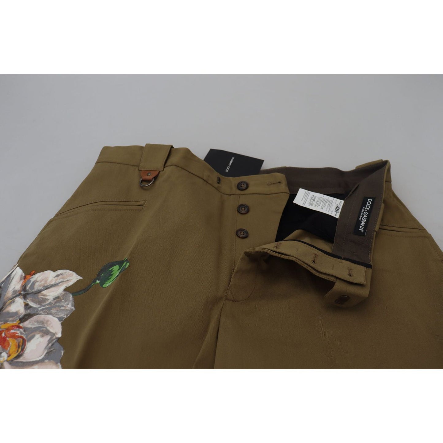 Dolce & Gabbana Exquisite Floral Beige Chino Pants Dolce & Gabbana Dark Olive Green