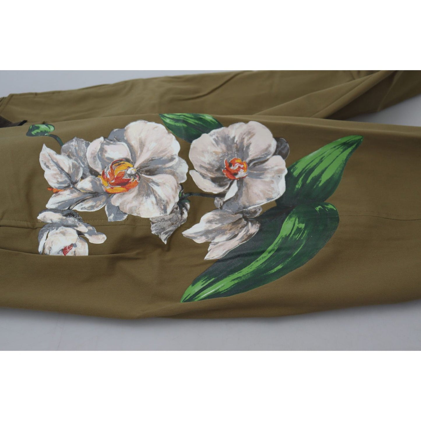 Dolce & Gabbana Exquisite Floral Beige Chino Pants Dolce & Gabbana Dark Olive Green