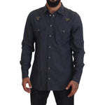 Dolce & Gabbana Blue Cotton Denim Crystal Bee Shirt TSH83866- 37