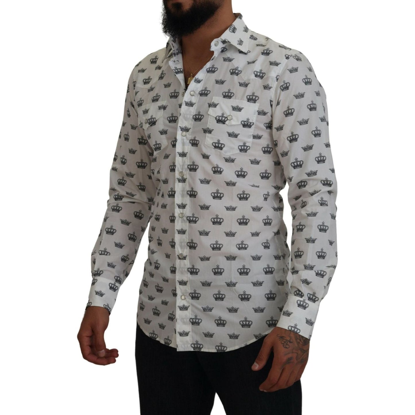 Dolce & Gabbana Slim Fit Crown Print Dress Shirt Dolce & Gabbana Light Slate Gray