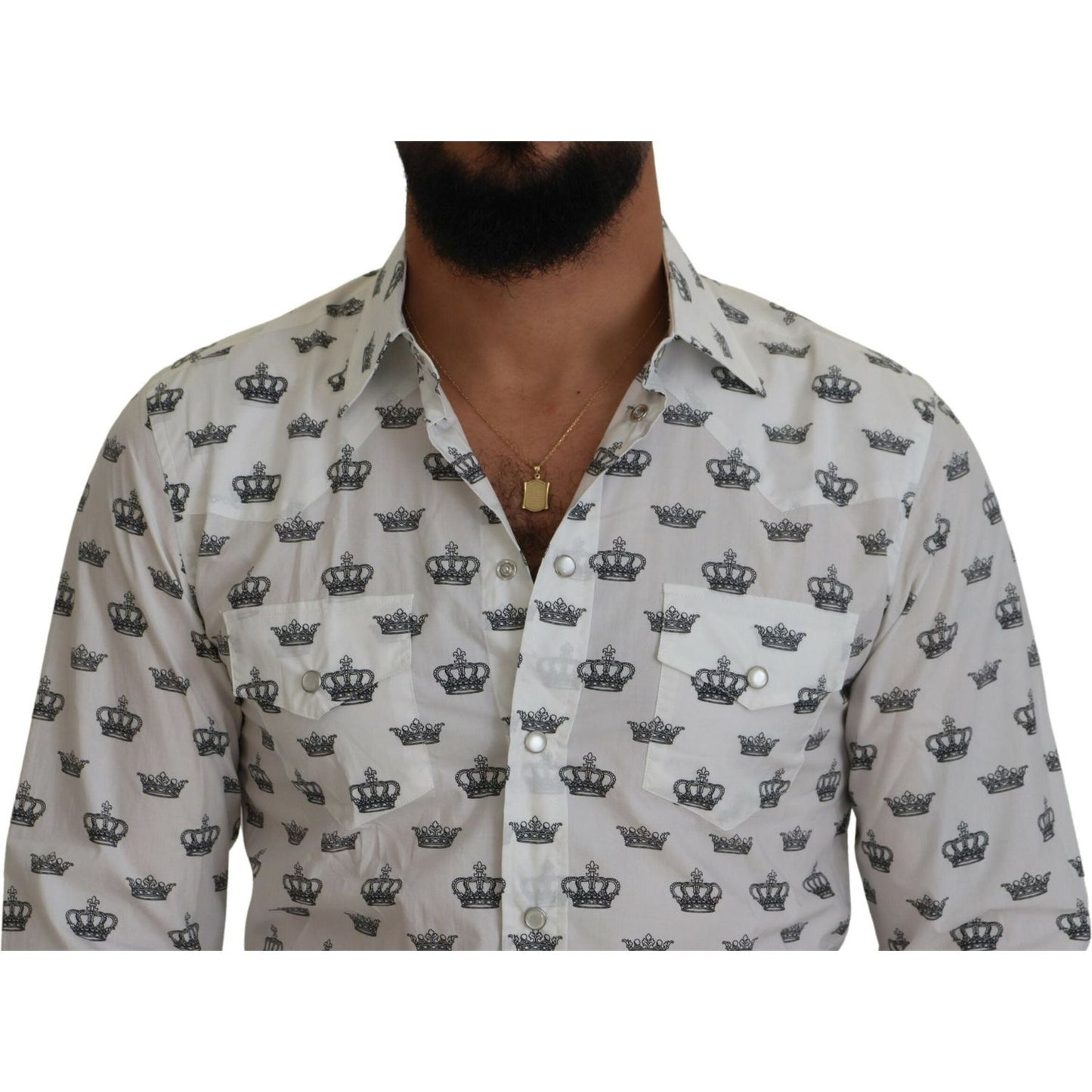 Dolce & Gabbana Slim Fit Crown Print Dress Shirt Dolce & Gabbana Dark Gray