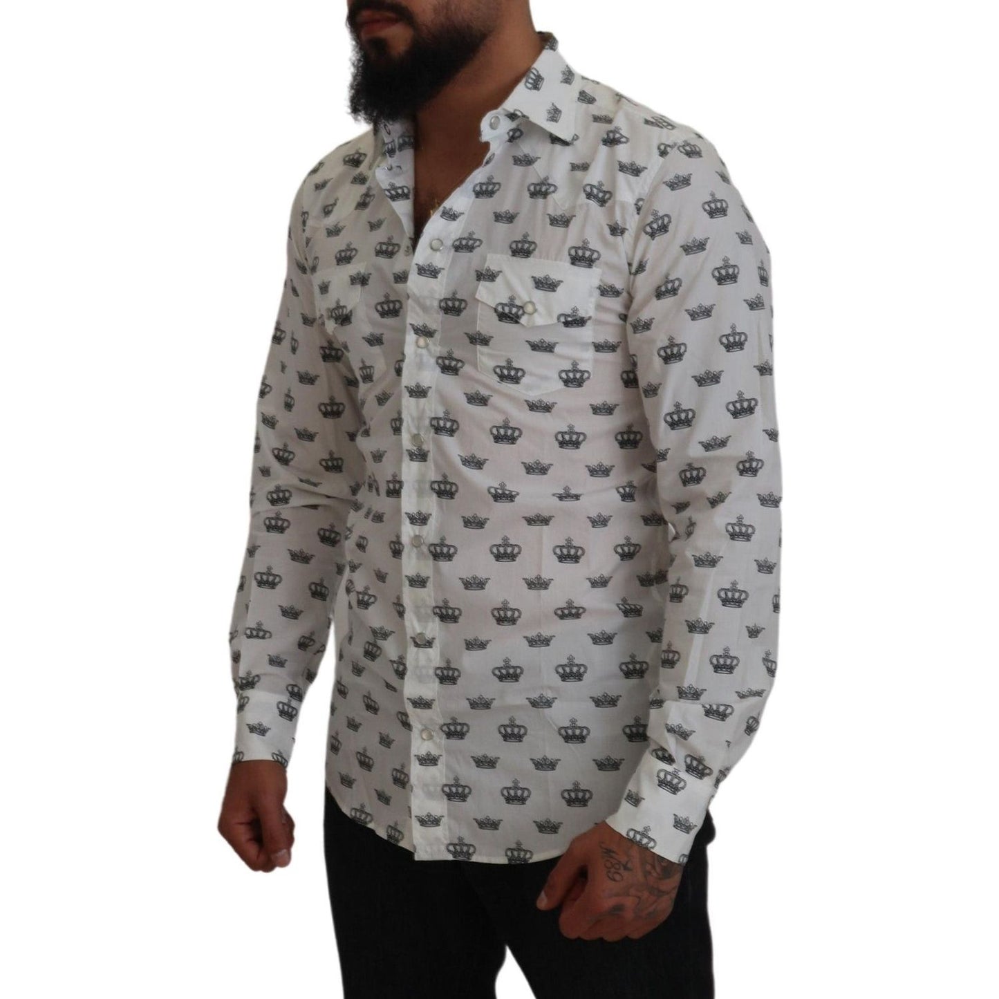 Dolce & Gabbana Slim Fit Crown Print Dress Shirt Dolce & Gabbana Slate Gray
