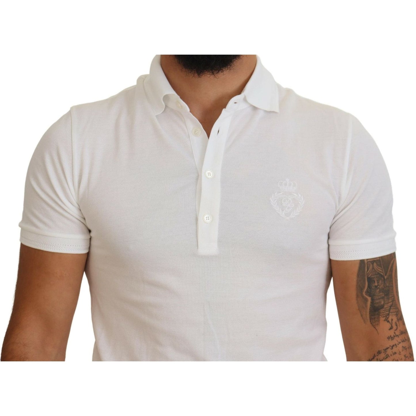 Dolce & Gabbana Elegant White Cotton Blend Polo Dolce & Gabbana Light Gray