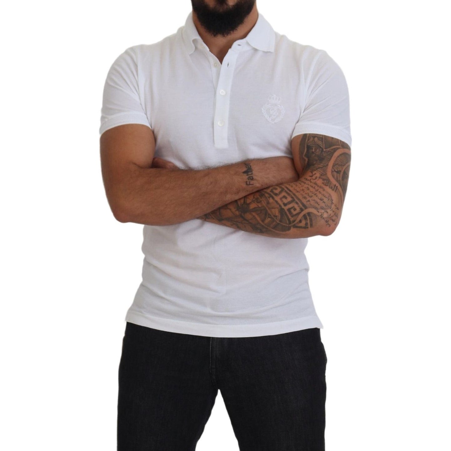 Dolce & Gabbana Elegant White Cotton Blend Polo Dolce & Gabbana Light Gray