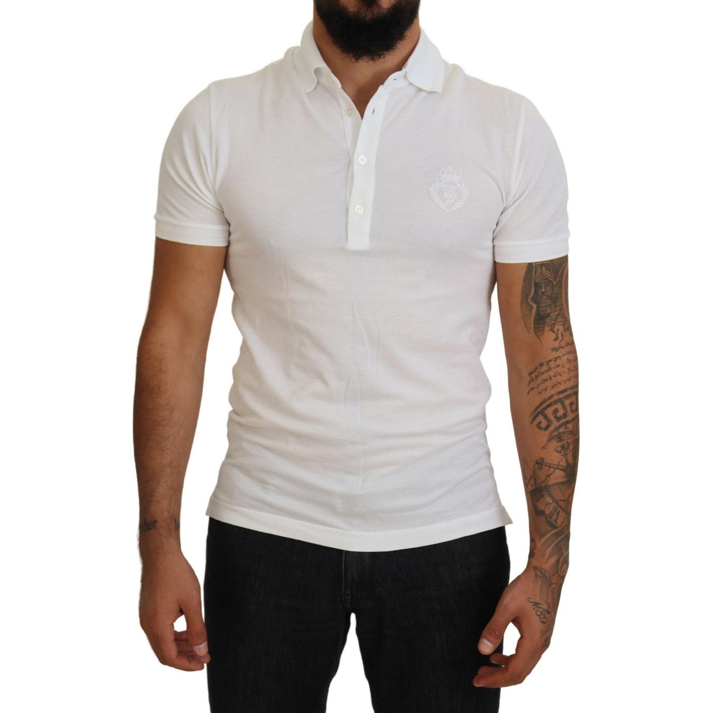 Dolce & Gabbana Elegant White Cotton Blend Polo Dolce & Gabbana Gray
