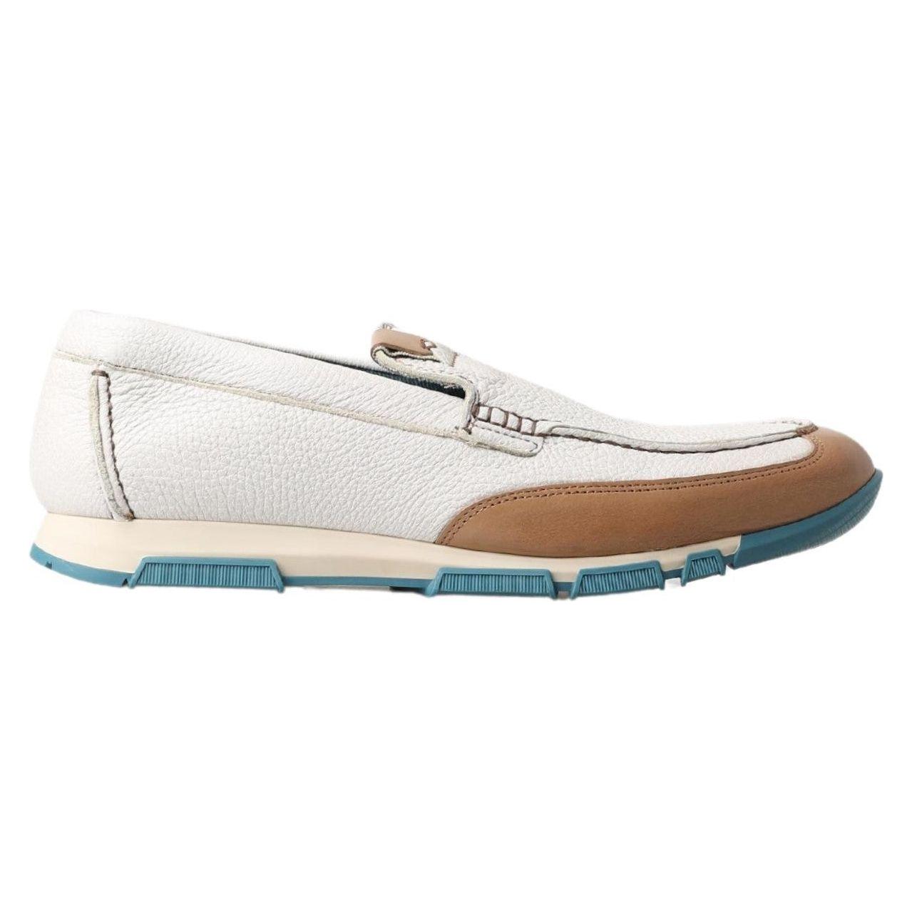 Dolce & Gabbana Elegant White Leather Slipper Loafers Dolce & Gabbana Light Gray
