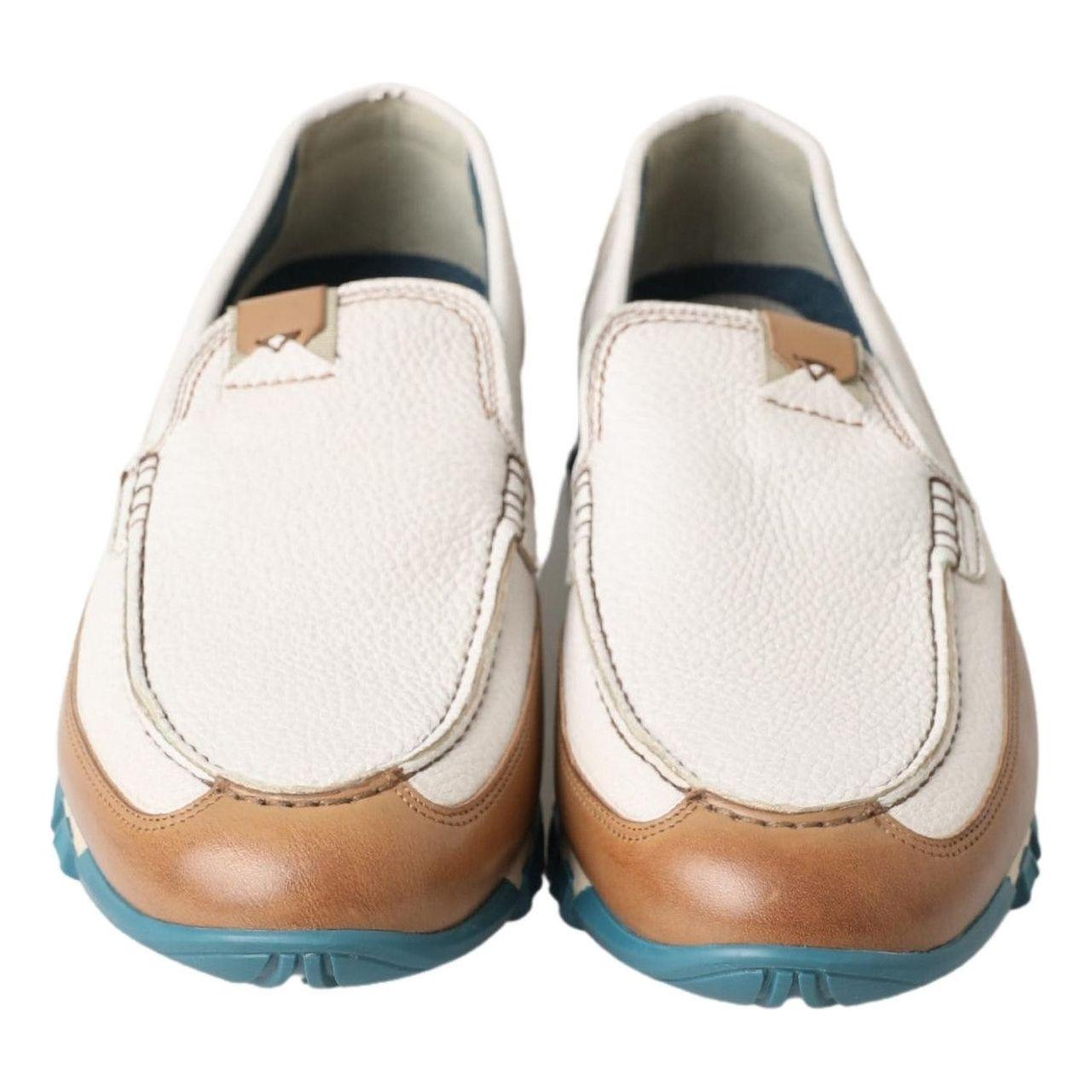 Dolce & Gabbana Elegant White Leather Slipper Loafers Dolce & Gabbana Light Gray