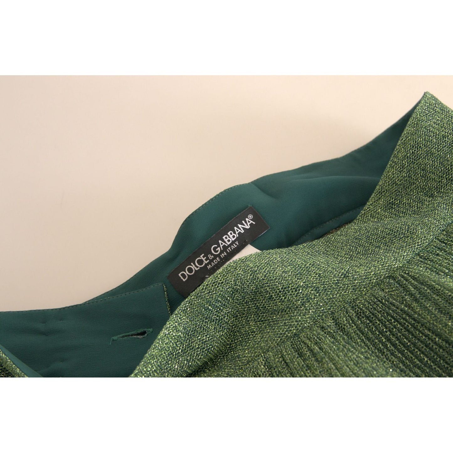 Dolce & Gabbana Enchanting Metallic Green Pleated A-Line Skirt Dolce & Gabbana Wheat