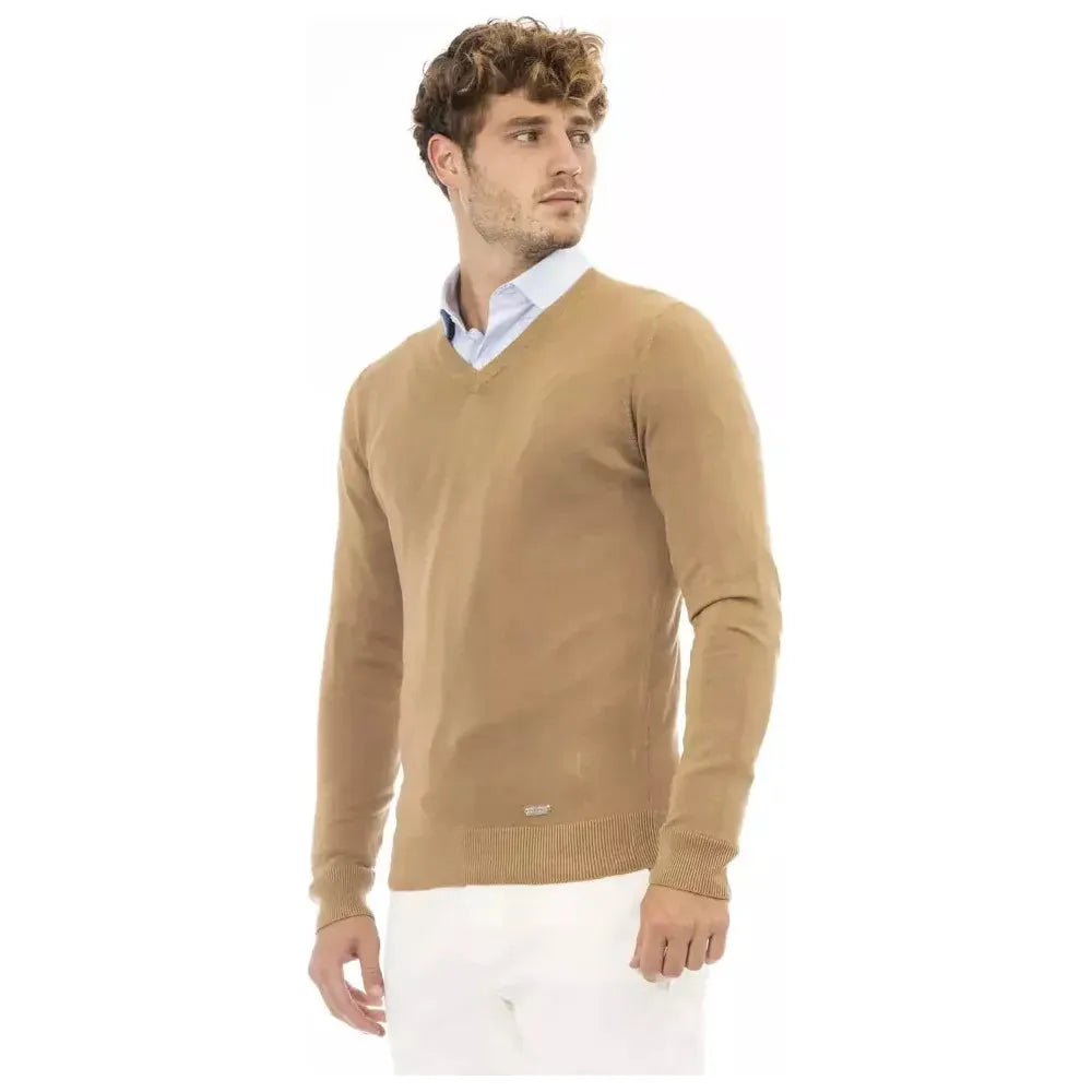 Baldinini Trend Beige Modal Men Sweater Baldinini Trend Rosy Brown