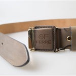 GF Ferre Elegant Leather Fashion Belt with Engraved Buckle GF Ferre Light Gray