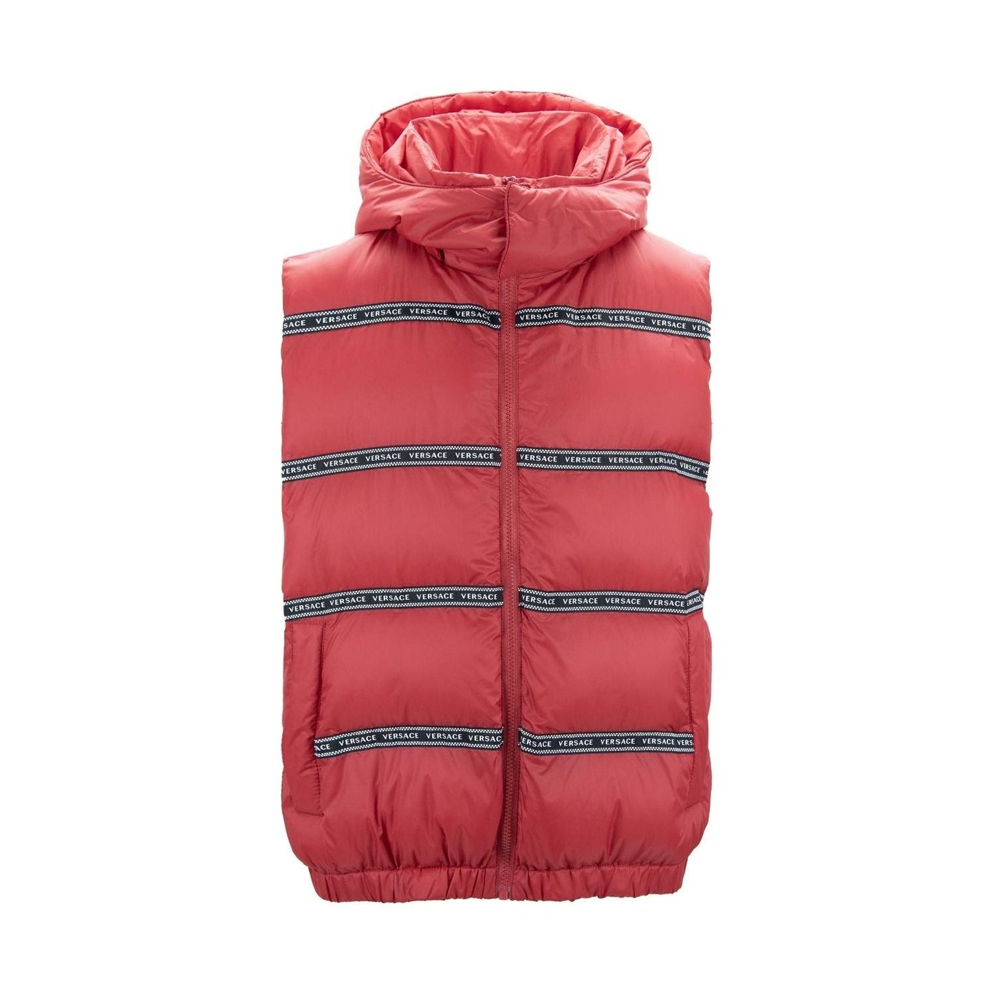 Elegant Red Versace Logo Vest with Detachable Hood Versace Maroon