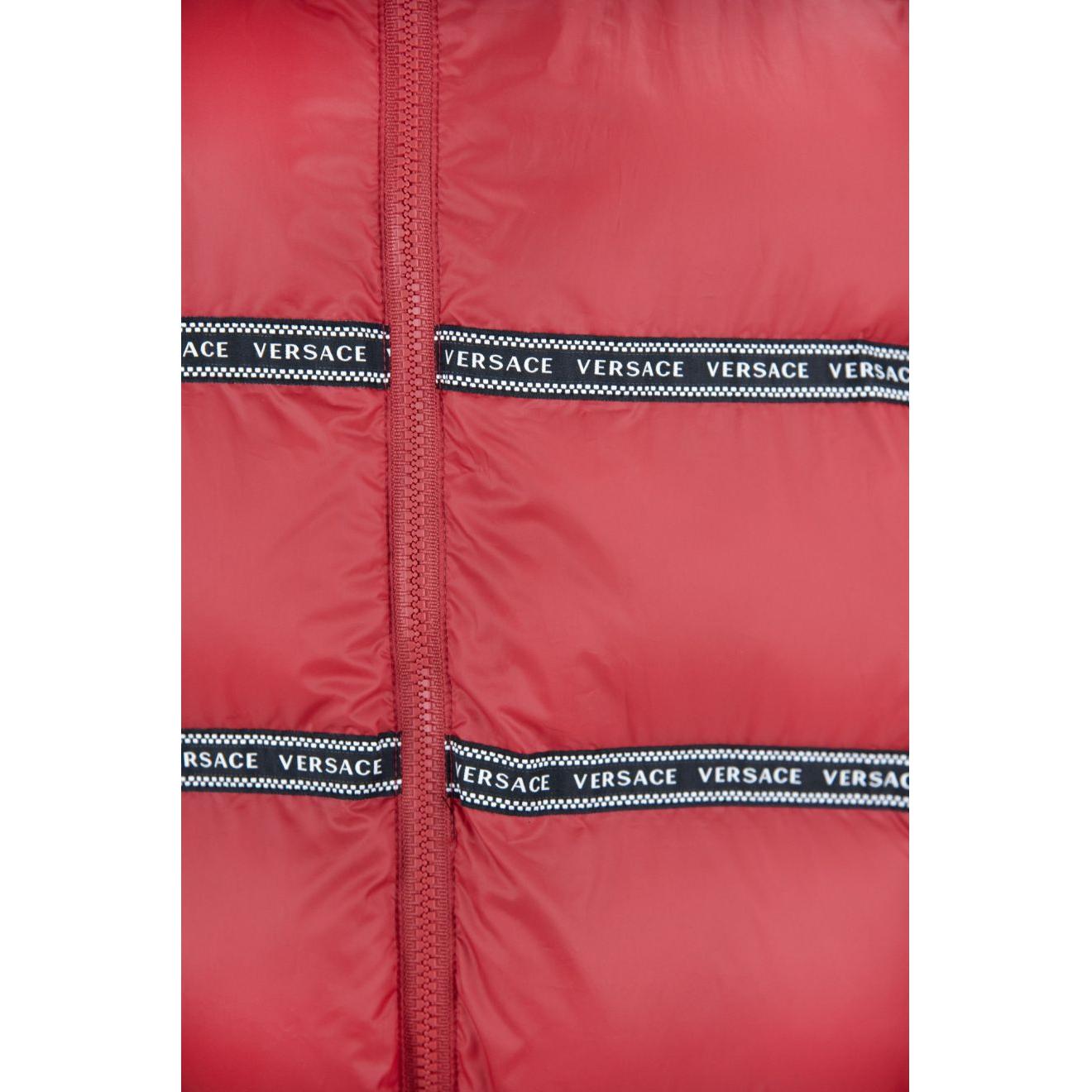 Elegant Red Versace Logo Vest with Detachable Hood Versace Maroon