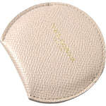 Dolce & Gabbana Beige Calfskin Leather Round Logo Hand Mirror Holder