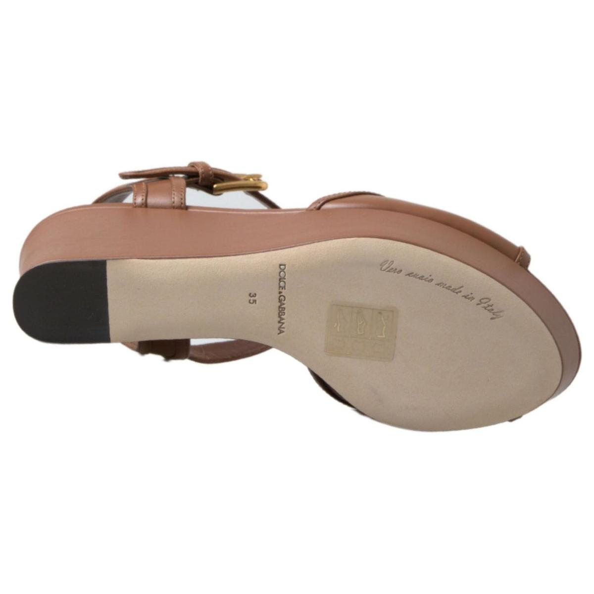 Dolce & Gabbana Chic Brown Leather Ankle Strap Wedges Dolce & Gabbana Rosy Brown