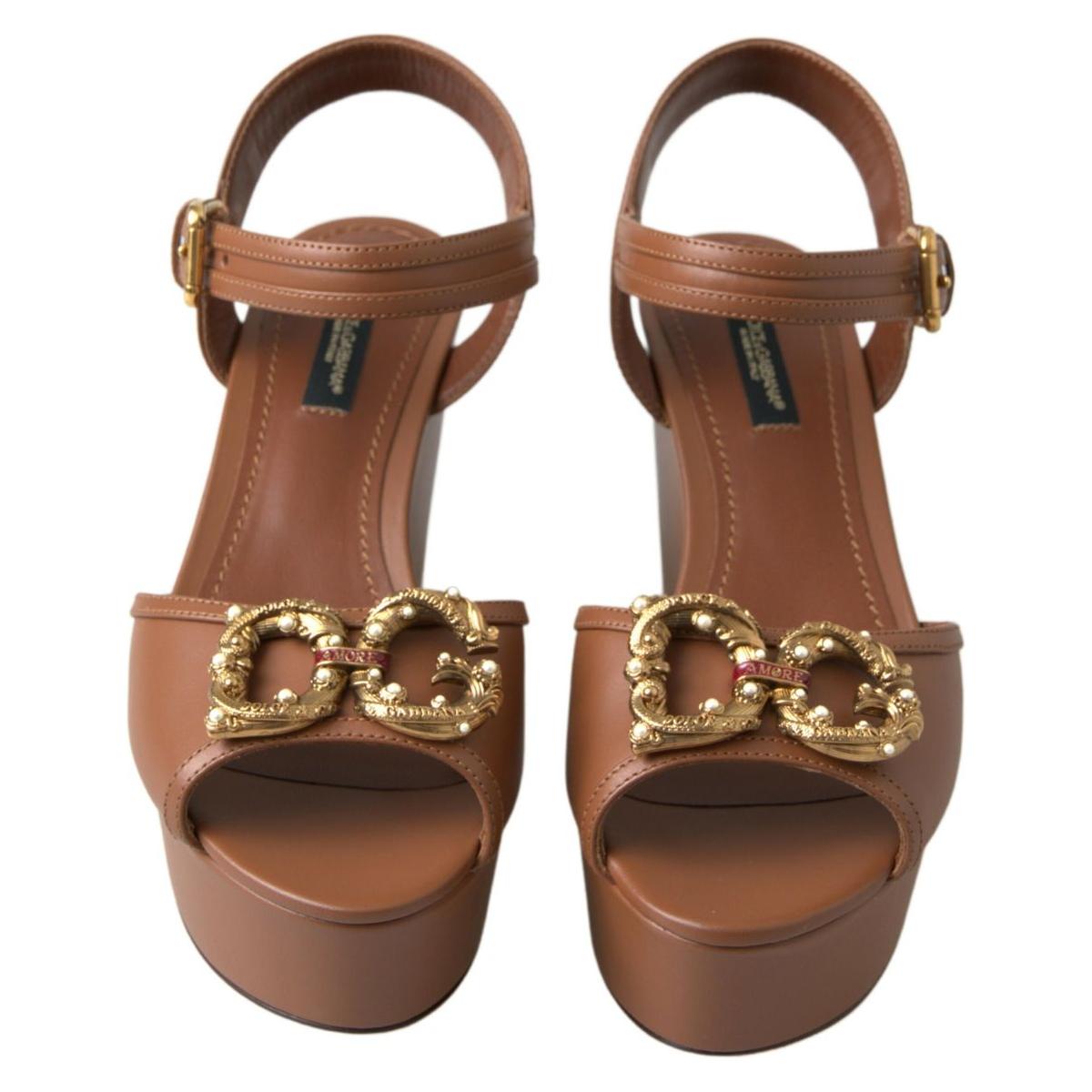Dolce & Gabbana Chic Brown Leather Ankle Strap Wedges Dolce & Gabbana Sienna