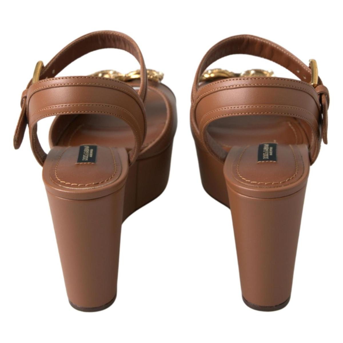 Dolce & Gabbana Chic Brown Leather Ankle Strap Wedges Dolce & Gabbana Dark Olive Green