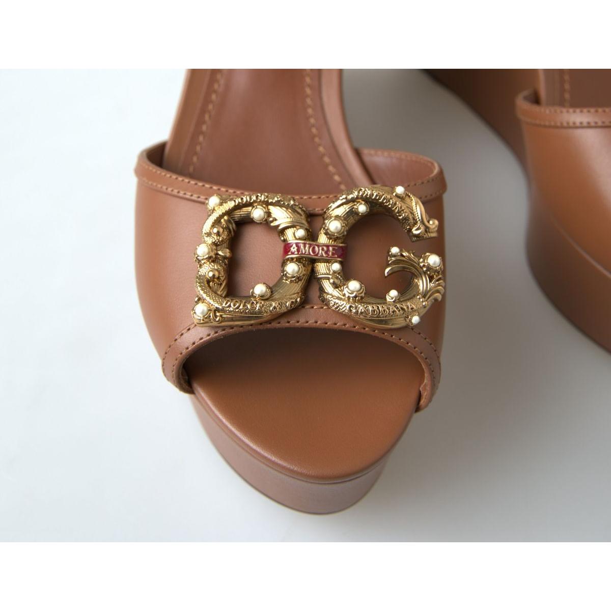 Dolce & Gabbana Chic Brown Leather Ankle Strap Wedges Dolce & Gabbana Dim Gray