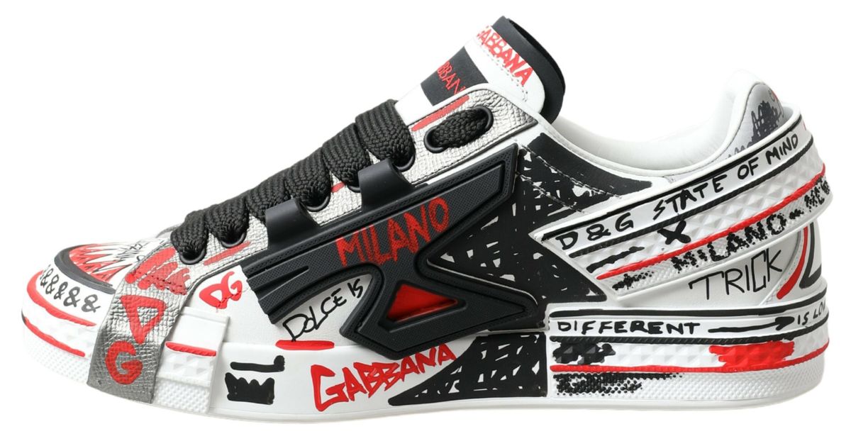 Dolce & Gabbana Multicolor Hand-Painted Leather Sneakers Dolce & Gabbana Dark Slate Gray