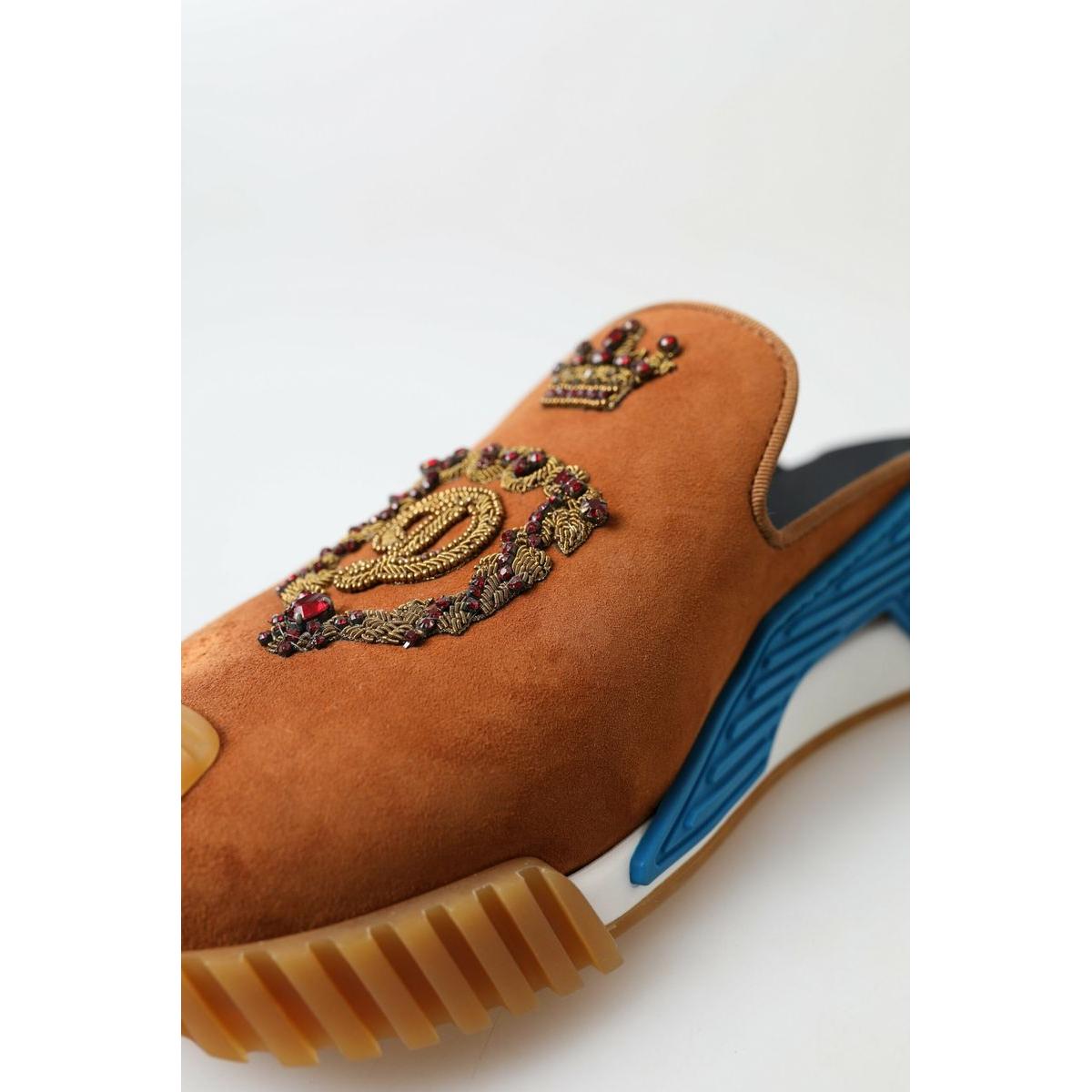 Dolce & Gabbana Brown Suede Crown Logo NS1 Slides Sandals