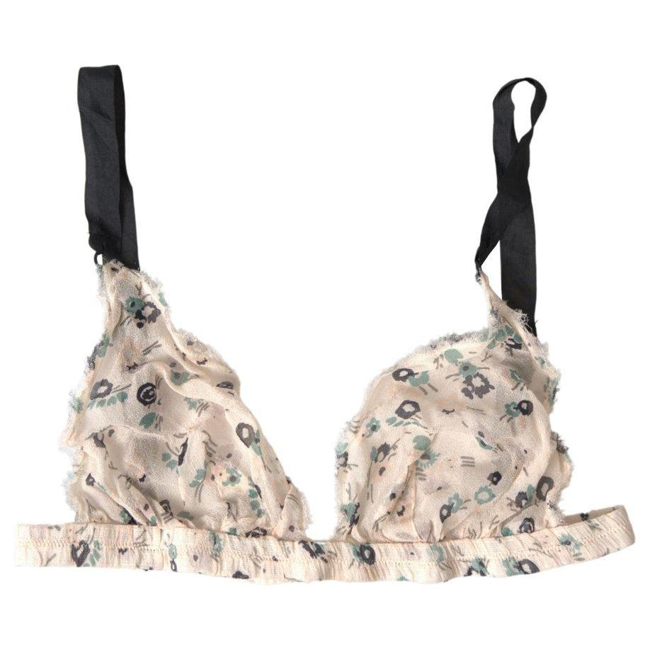 Costume National Elegant Floral Print Beige Bra Costume National Gray