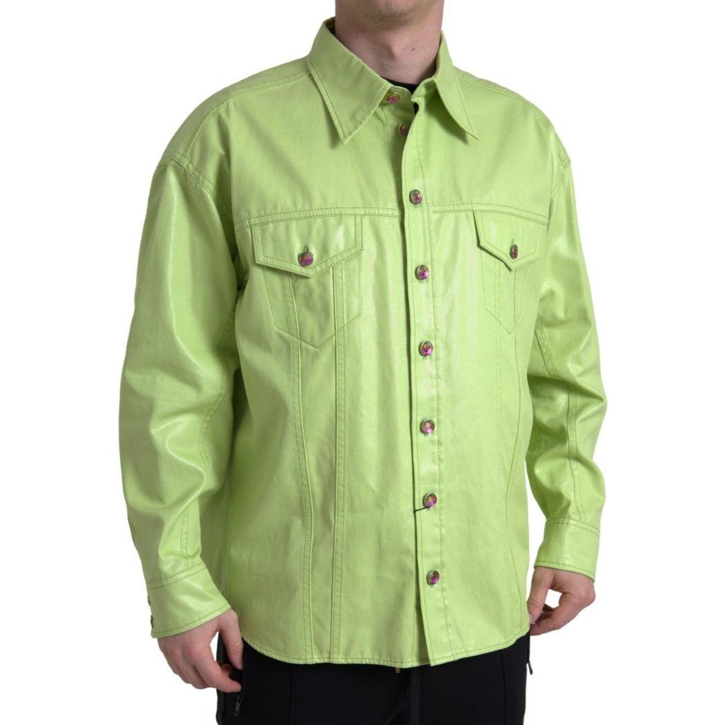 Dolce & Gabbana Elegant Light Green Cotton Button Down Shirt Dolce & Gabbana Dark Khaki