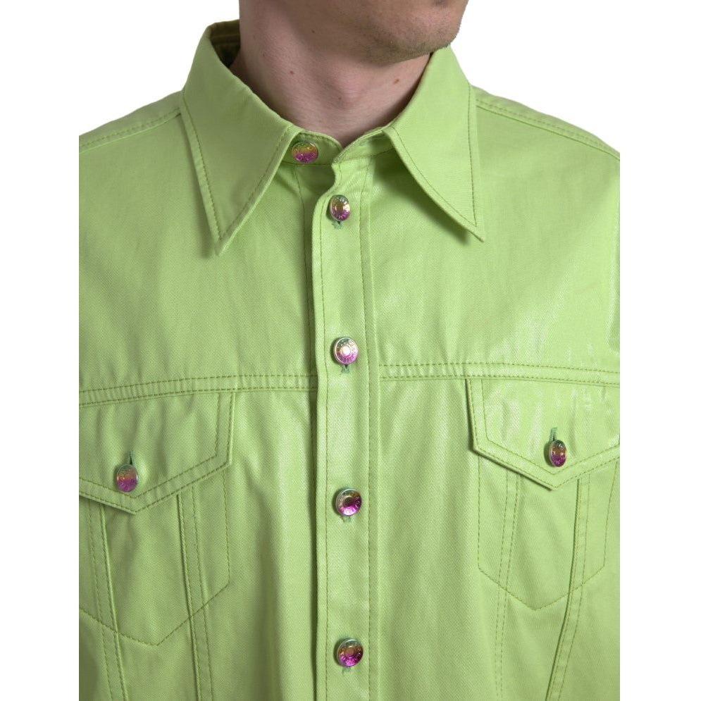 Dolce & Gabbana Elegant Light Green Cotton Button Down Shirt Dolce & Gabbana Dark Sea Green