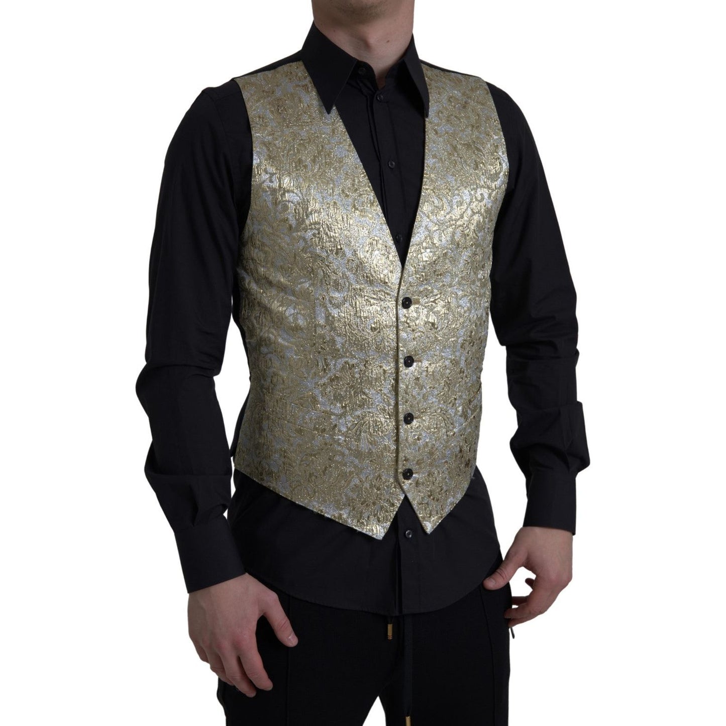 Dolce & Gabbana Elegant Gold Silk Formal Vest Dolce & Gabbana Dark Gray