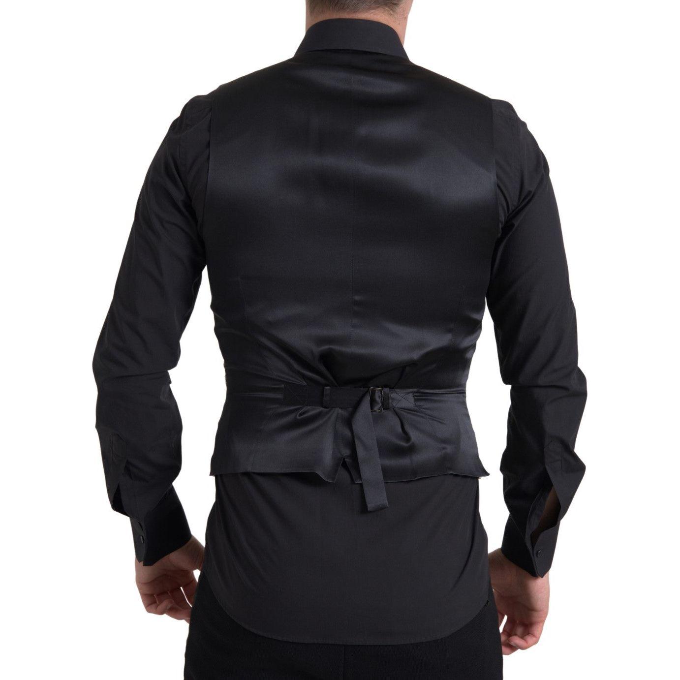 Dolce & Gabbana Elegant Gold Silk Formal Vest Dolce & Gabbana Black