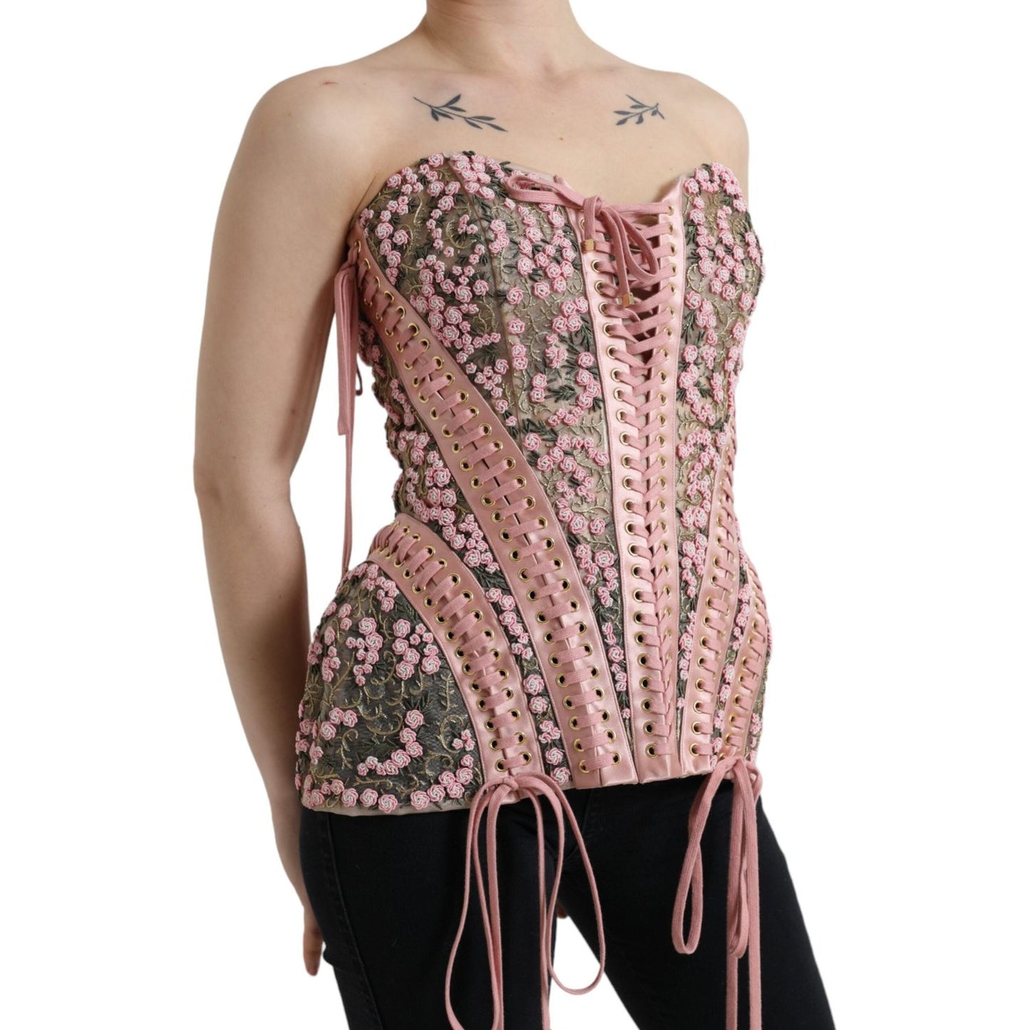 Dolce & Gabbana Silken Nylon Bustier Corset Top in Pink Dolce & Gabbana Rosy Brown