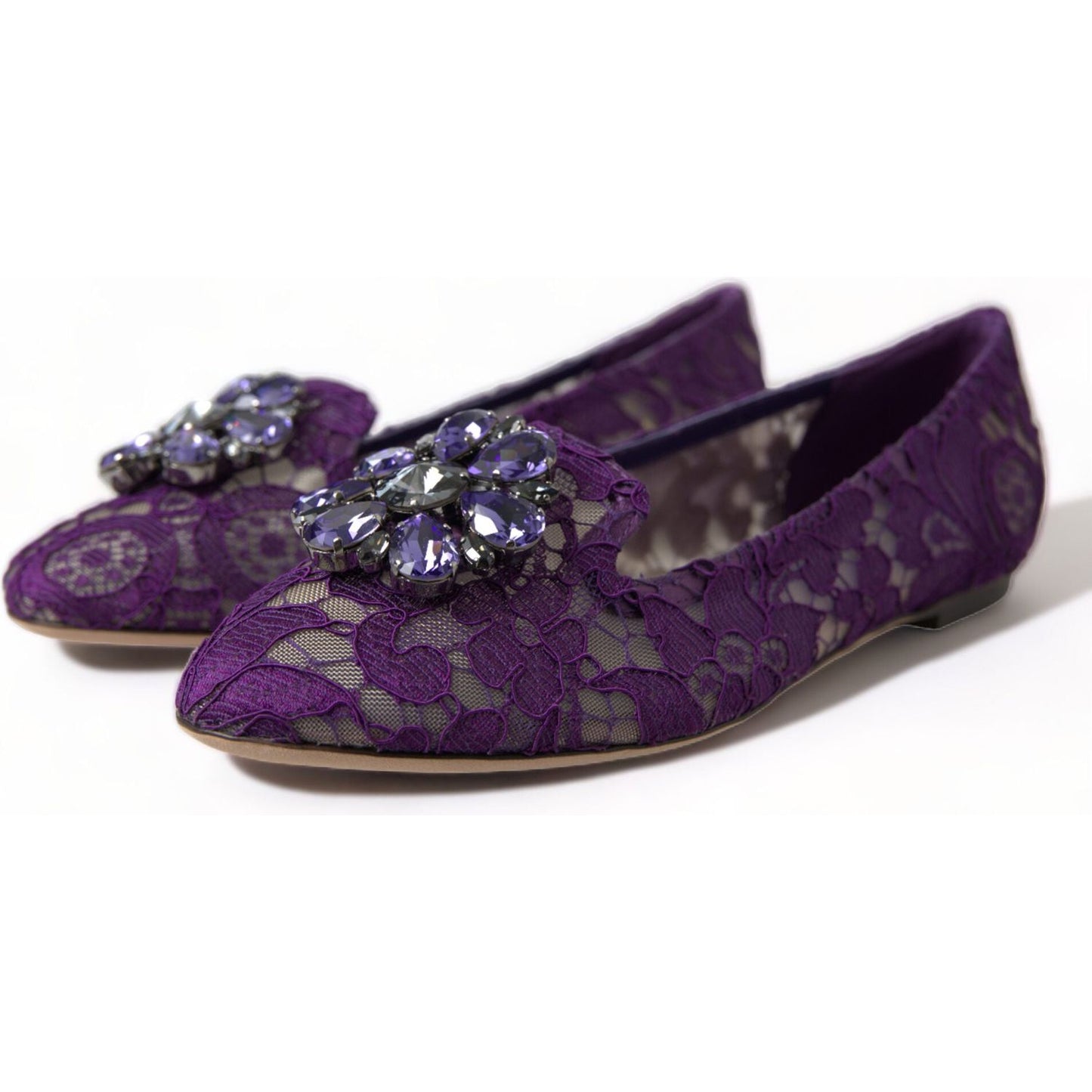 Dolce & Gabbana Elegant Floral Lace Vally Flat Shoes Dolce & Gabbana Dark Slate Gray