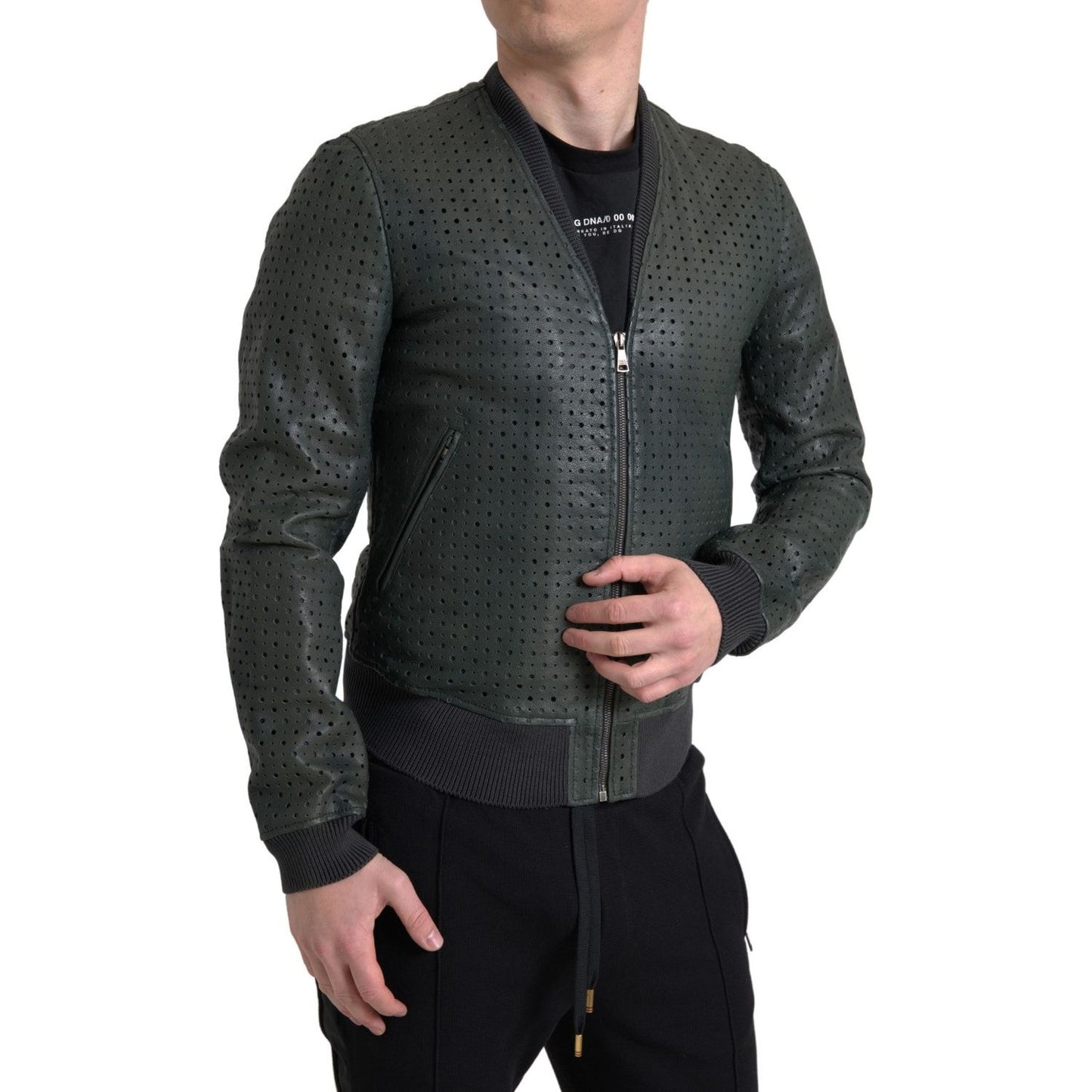 Dolce & Gabbana Emerald Green Goatskin Bomber Jacket Dolce & Gabbana Dark Slate Gray