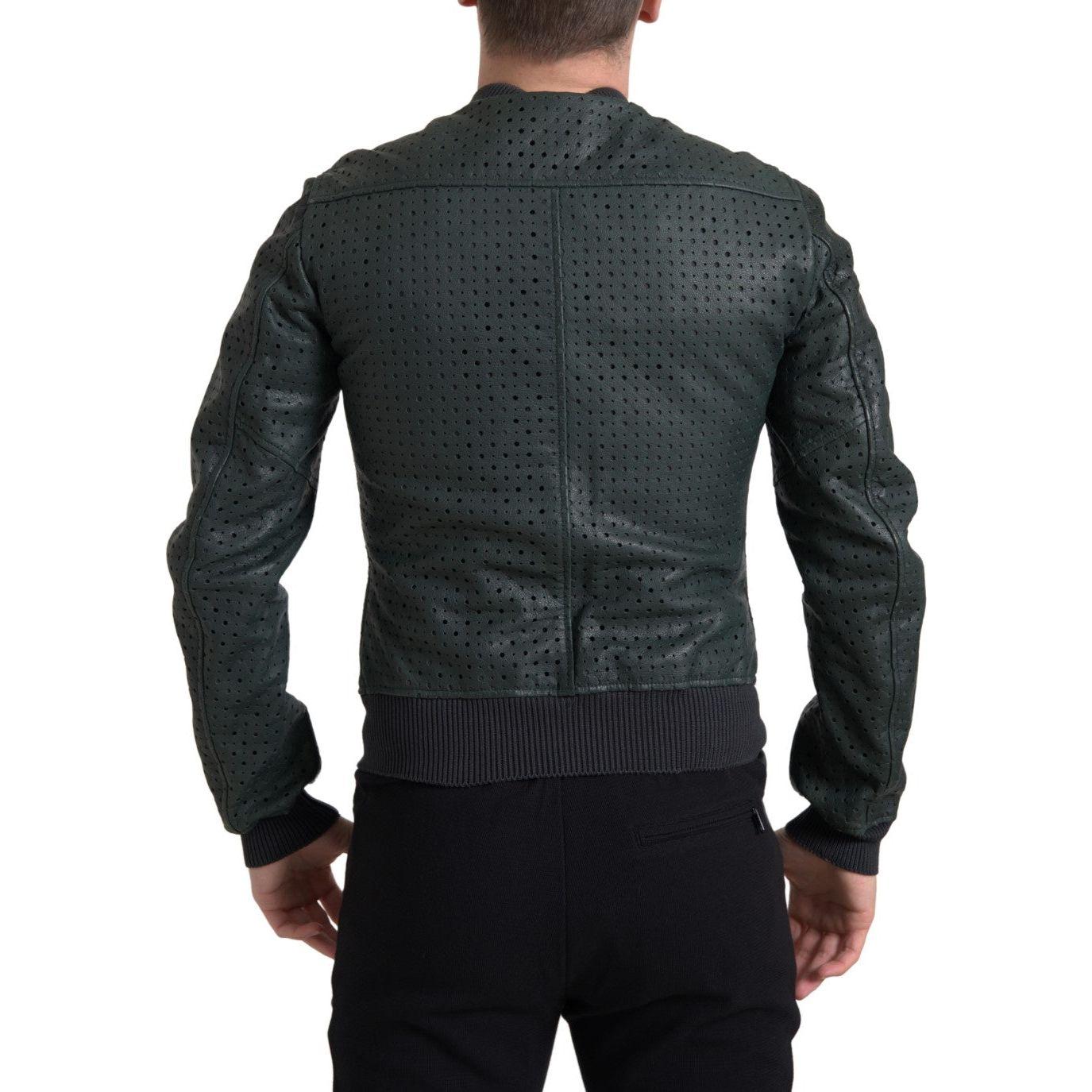 Dolce & Gabbana Emerald Green Goatskin Bomber Jacket Dolce & Gabbana Dark Slate Gray