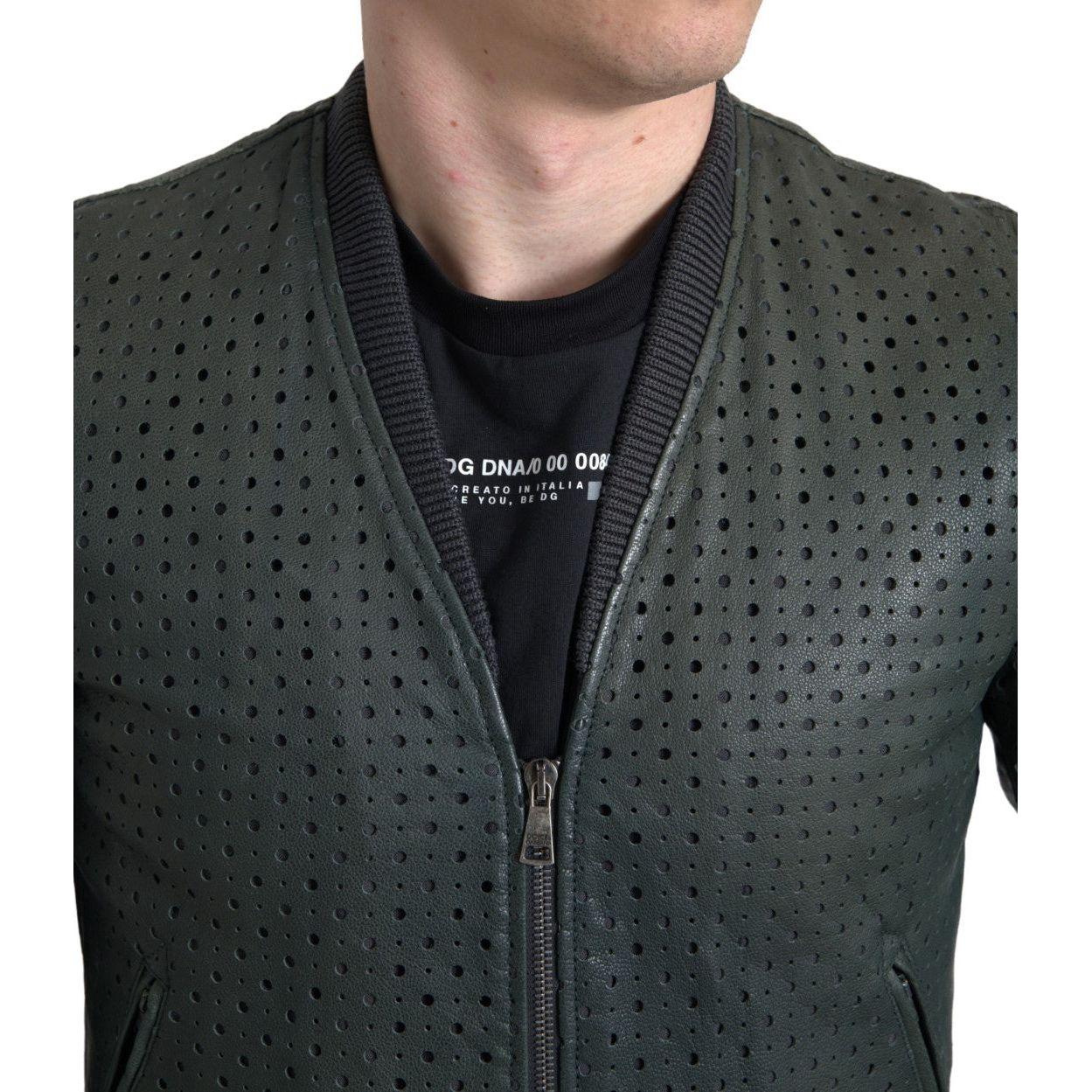 Dolce & Gabbana Emerald Green Goatskin Bomber Jacket Dolce & Gabbana Dark Slate Gray