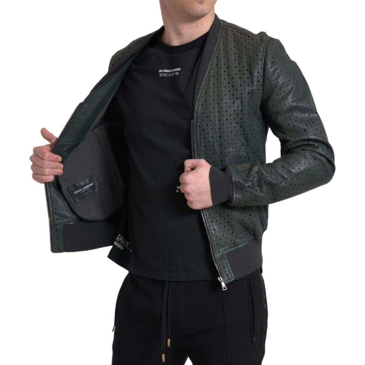 Dolce & Gabbana Emerald Green Goatskin Bomber Jacket Dolce & Gabbana Dark Slate Gray