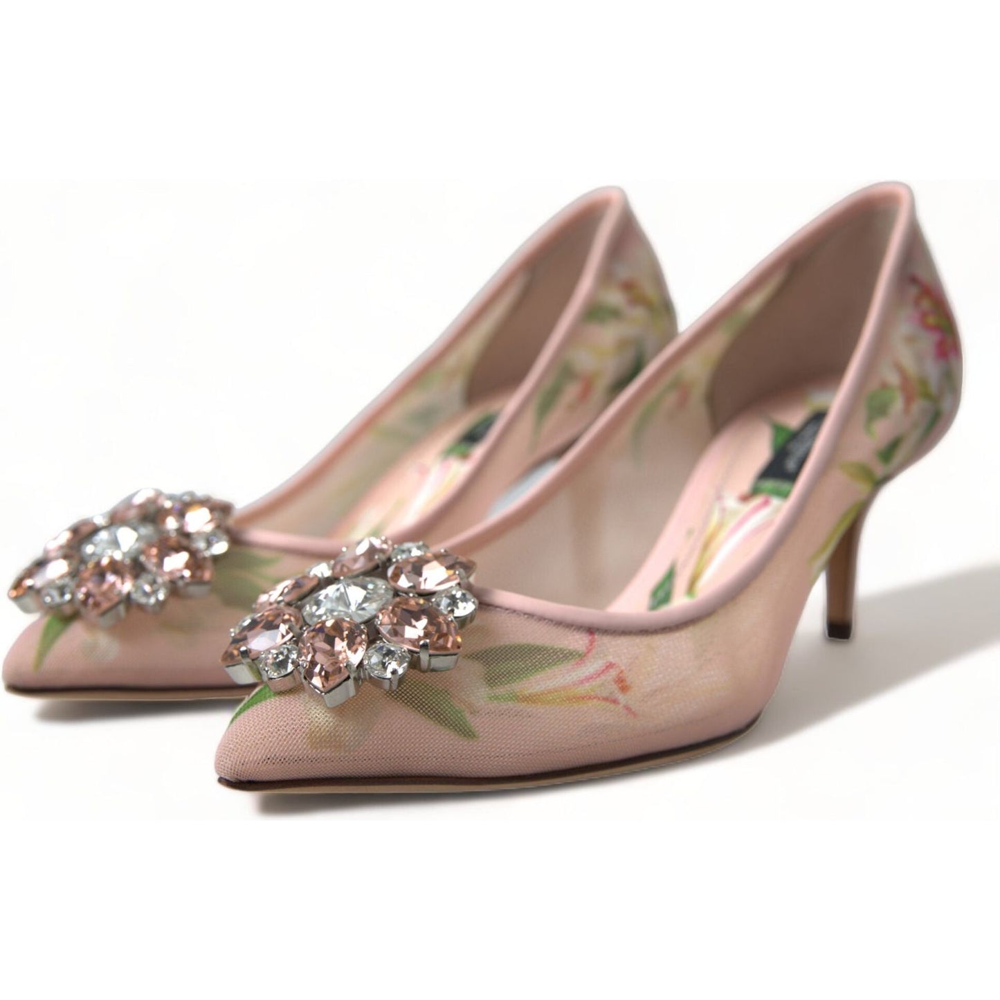 Dolce & Gabbana Elegant Pink Floral Crystal Pumps