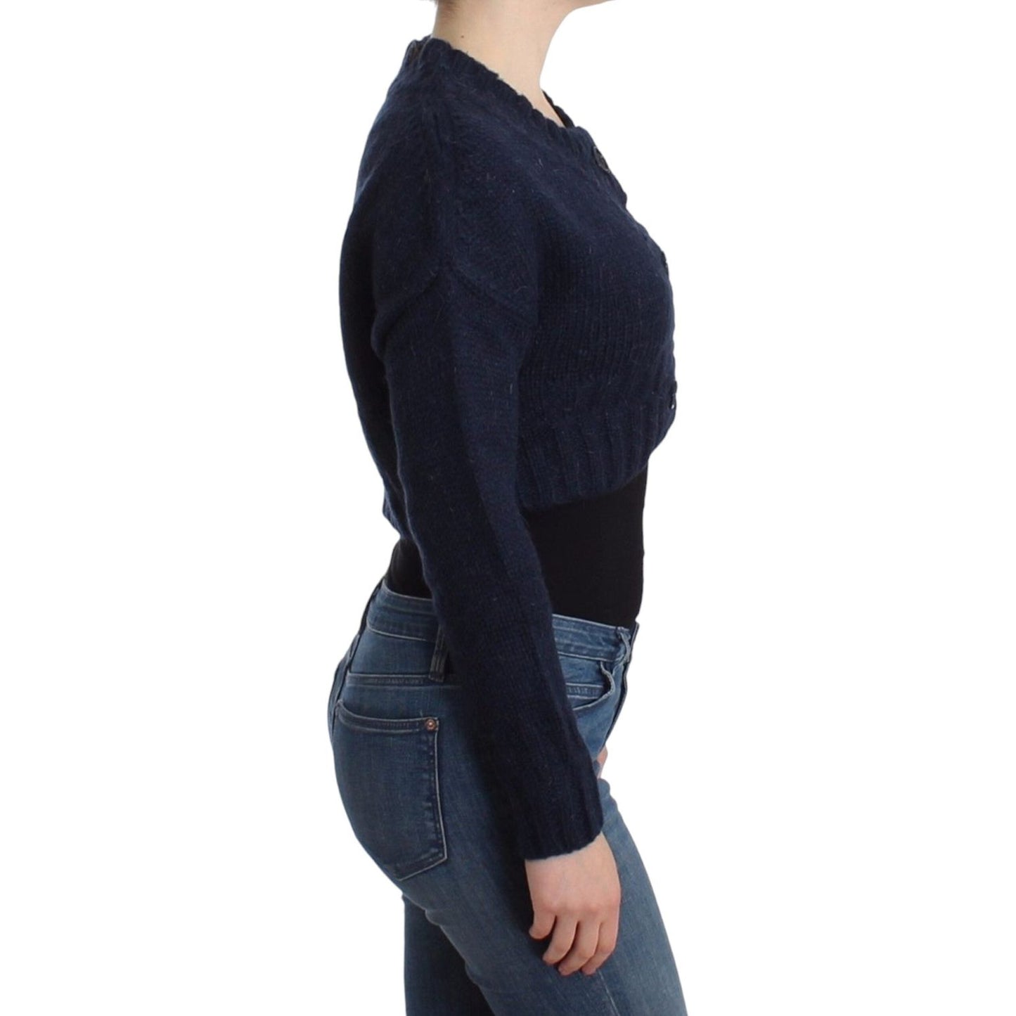 John Galliano Chic Cropped Blue Cardigan John Galliano Dark Slate Gray