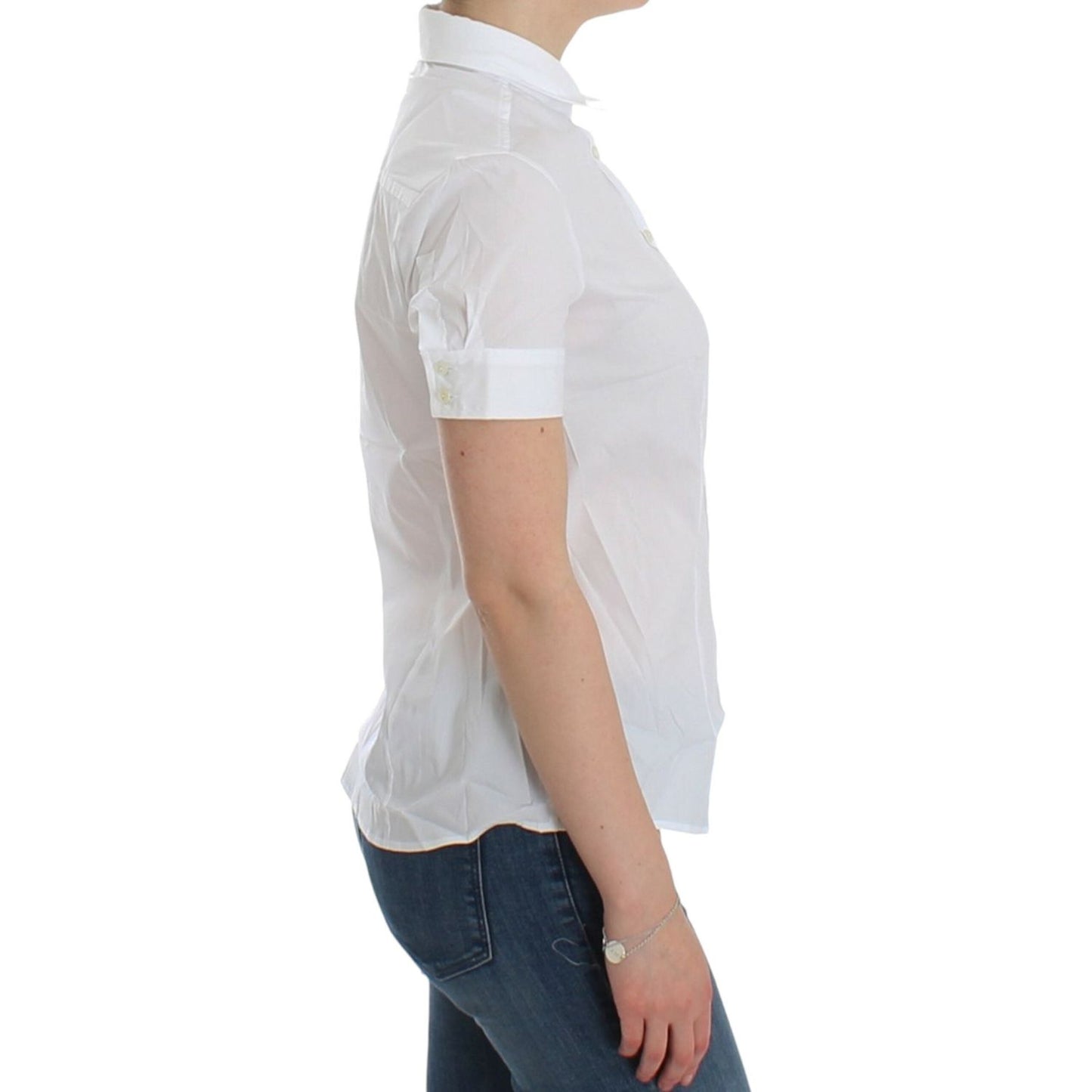 John Galliano Chic White Cotton Blend Shortsleeve Blouse John Galliano Gray