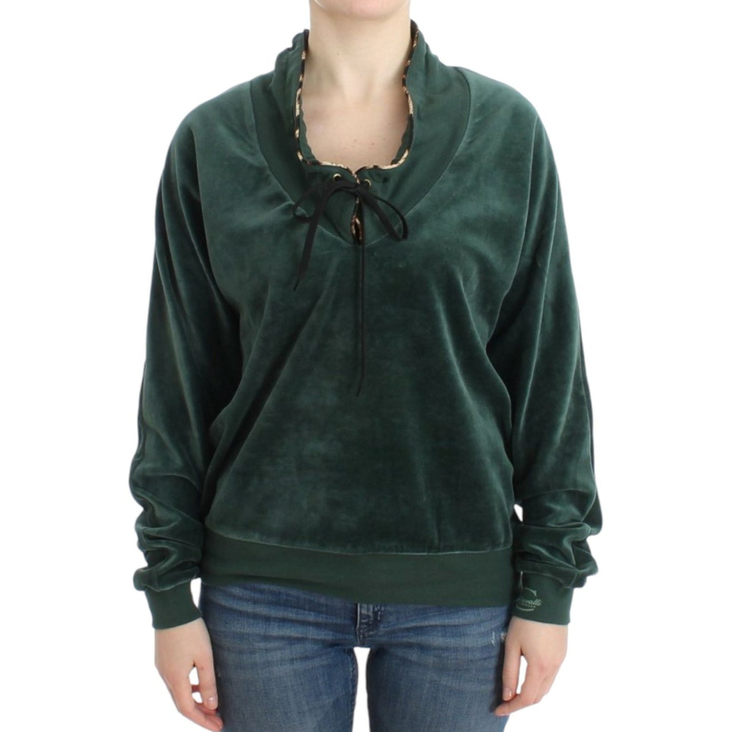 Cavalli Elegant Green Mock Sweater with Rhinestone Detail Cavalli Dark Slate Gray